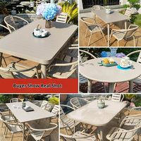 Ensemble table et chaises en alliage d'aluminium pour repas en plein air, design moderne, imperméable, pliable, couleur champagne, mobilier de jardin et de terrasse