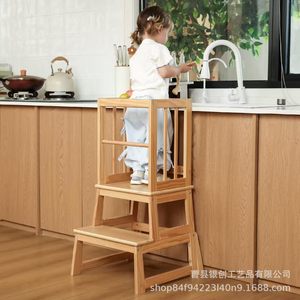 Wooden Childrens Step Stool With Handrail For Kitchen <b>Learning</b> <b>Tower</b> <b>Montessori</b> Design - Product Image 1