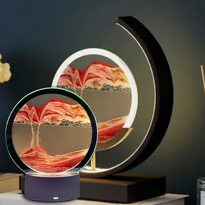 装飾デザイン3D自然に流れる砂の景観調光可能な磁気LEDデスクライトクイックサンドランプポータブルミニテーブルライトモダン