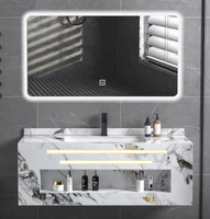 Meuble-lavabo de salle de bain moderne en marbre avec vasque en céramique intégrée, miroir mural inclus, personnalisable, écologique, haute qualité