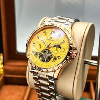 AOKULASIC Montre mécanique semi-automatique à grand cadran de style européen et américain avec phase de lune et montre multifonction pour homme