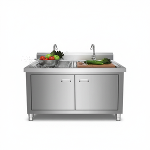Évier intégré en acier inoxydable 304 avec plan de travail pour le lavage de <span class=keywords><strong>la</strong></span> vaisselle et des légumes <span class=keywords><strong>dans</strong></span> les hôtels et les restaurants - Product Image 1