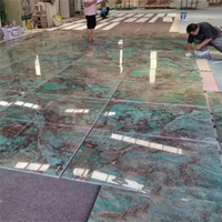 Carreau de luxe en pierre naturelle polie pour décoration intérieure personnalisée Dalle jumbo murale en amazonite turquoise et granit rétroéclairé Marbre vert Amazones