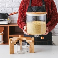 Distributeur de céréales en bambou Distributeur d'aliments secs pour le riz Récipient en verre avec couvercle en bambou Stockage des aliments en bois Récipient de stockage de cuisine pour le riz