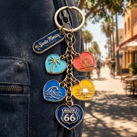 Porte-clés Cœur Coloré en Métal, Breloque Mini Sac Souvenir de Californie Santa Monica Personnalisée en Émail Chaud, Forme Cœur Amour