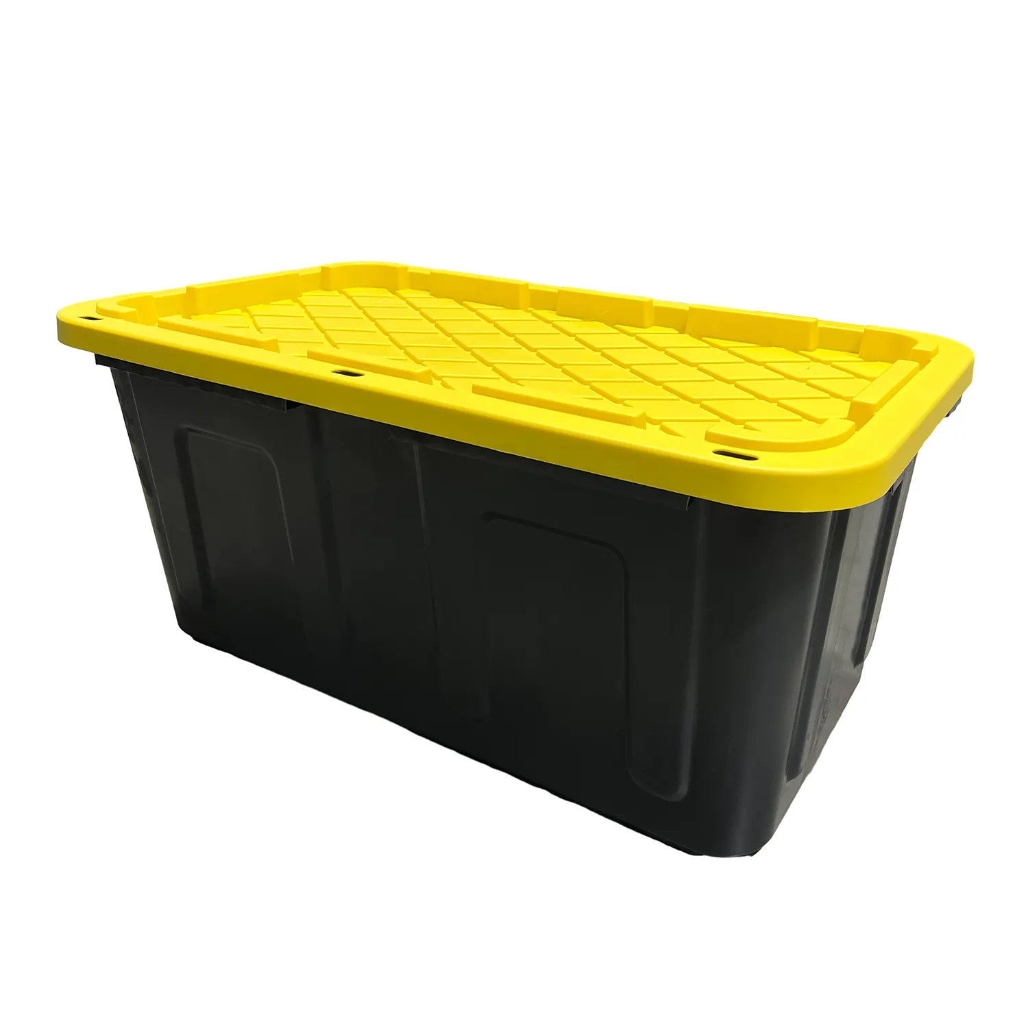 17 20 27 Gallon Tough Storage Stackable Organization Tote Tough Box in Black with Yellow Lid