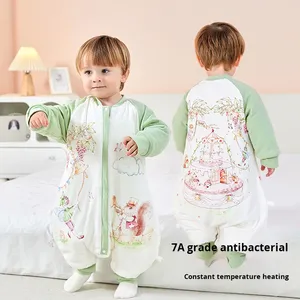 Sac de couchage/combinaison matelassé en coton imprimé 60g pour enfants, à <span class=keywords><strong>jambes</strong></span> séparées, en fibre thermostique, <span class=keywords><strong>avec</strong></span> fermeture éclair métallique YKK, épaissi pour le printemps, pour bébé, ODM - Product Image 2