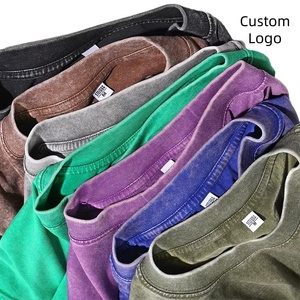 T-shirt vintage délavé à l'acide pour homme, logo personnalisé, effet vieilli, coton lourd 100%, coupe ample, tricoté, style décontracté - Product Image 1