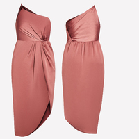 Fabricant de vêtements sur mesure à faible MOQ – Robes de cocktail asymétriques en satin drapé et froncé à une épaule, grandes tailles, pour demoiselles d'honneur