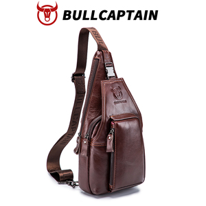 Bolso de pecho de cuero genuino BULLCAPTAIN para hombre, bandolera de un solo hombro, bolso de pecho deportivo informal y moderno con logotipo personalizado - Product Image 1