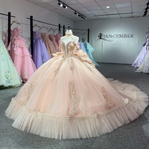 8579 Robe de bal Quinceañera rose exquise, style licou, avec appliques de perles, dentelle et cristaux, traîne chapelle, coupe naturelle, pour soirée - Product Image 2