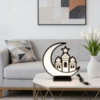 Lampe de nuit LED Ramadan Kareem, lampe de table en bois en forme de lune et de mosquée, lumière de décoration pour la maison alimentée par USB/piles, Eid Mubarak