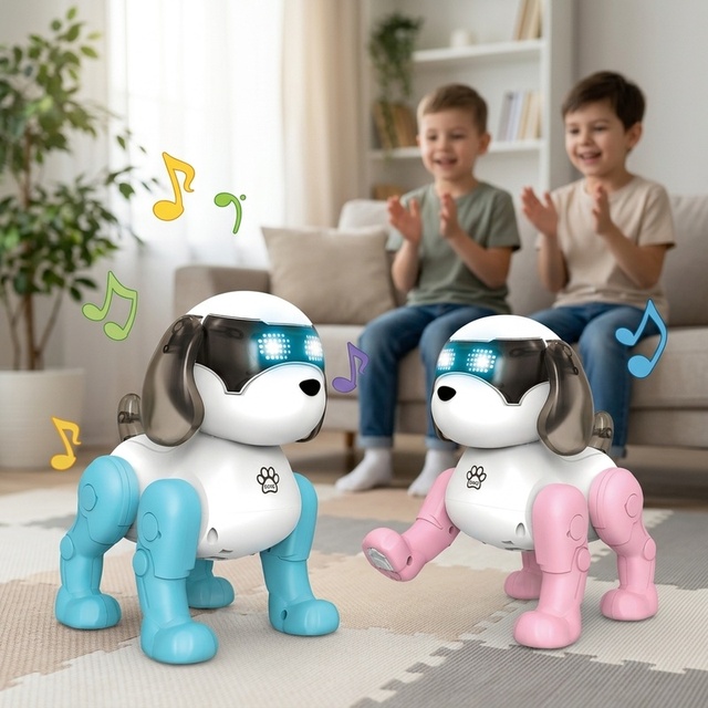 Battery Operated Interactive Electronic Smart Robotic Puppy with Music LED Lights Auto Demo Function for Kids Educational Dog