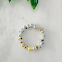 Pulsera de Cerámica Chapada en Oro con Diseño Único Hecho a Mano para Mujer, con Cuentas, Letras y Patrón Geométrico, Piedra Principal, Regalos