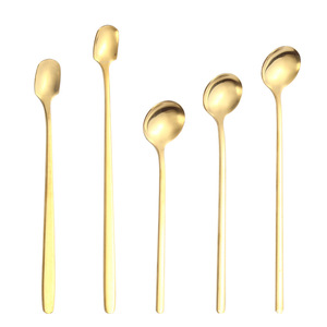 Cuillère en acier inoxydable à long manche, petite cuillère ronde pour café, miel, desserts, cocktails, durable, couleur unie - Product Image 5