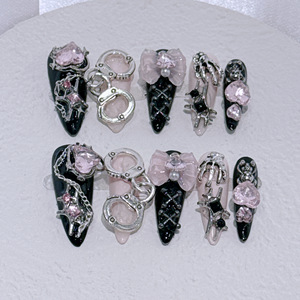 Uñas Postizas Largas Stiletto TSZS con Decoración de Corazón Azul y Lazo de Diamantes, Uñas Artificiales de Moda Y2K, Uñas Acrílicas Hechas a Mano - Product Image 2
