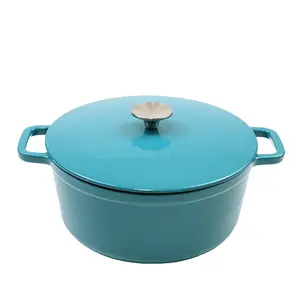 Bán Buôn 26CM Không Dính Màu Xanh Gang Hà Lan Lò Nướng Cookware 26Cm Vòng Soong Pan Với Bền Men Nội Thất