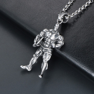 Collier avec pendentif en acier inoxydable motif dessin animé Muscle Man pour homme, idéal pour la gym et le fitness, avec chaîne CE482*3*60CM SP771 - Product Image 3