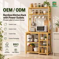 Étagère de cuisine en bambou CHOMECO avec prises électriques, support de rangement multi-niveaux grande capacité pour four à micro-ondes, vente en gros