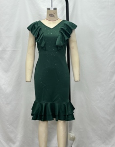 Yazlık Kadın V Yaka Günlük Elbise Pul Payetli Zarif Elbise Fırfırlı Kollu Kalça Sarmalı Seksi Parti Elbisesi - Product Image 4