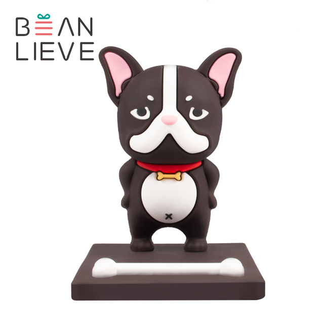 Desktop Flexible Cartoon Cute Animal Dog Shape Design Pvc Cell Stand French Bulldog Phone Holder