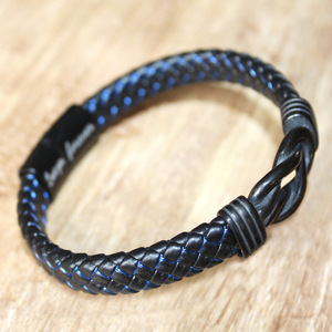 Black <b>Leather</b> Braided <b>Bracelet</b> 7.5 8.5 9 Inches Magnetic Closure Men's Gift Jewelry - Product Image 1