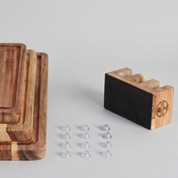 Planche à découper en bois d'acacia certifiée FSC, logo personnalisé, non toxique, ensemble de planches à découper pour viande avec rainure pour les jus et support