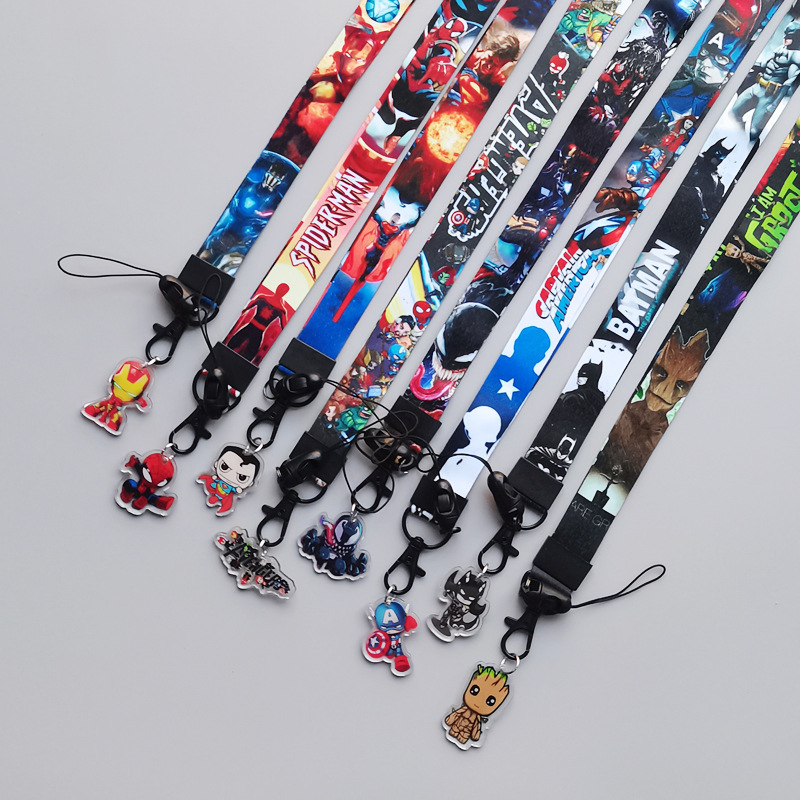 Hot Selling Cool Marvel Creative Iron Bat Spider Man Lanyards Anti-Lost Card Holder ID Card Satin Lanyards Neck Strap Wholesale