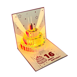 Carte de vœux 3D faite main brillante avec poudre dorée, motif dessin animé, petite et fraîche, invitation unique en papier pour gâteau, pour anniversaires et remerciements - Product Image 2