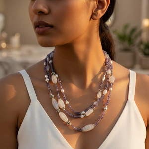 Collar de Perlas de Imitación de Amatista en Capas para Mujer, Estilo Bohemia, Chapado en Plata 925, Joyería para Fiesta - Product Image 3