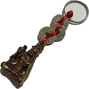 Divine Cultural Fusion Sacred Shiva Keychain with Vintage Style Brass Fortune Coins Offset Printed Offset Printing - Product Image 1