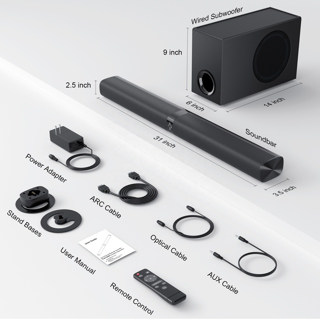 Sound Bar Subwoofer for Smart TV ARC/Optical/AUX/BT Connect 4 Speakers 2.1 Channel Surround Sound System for