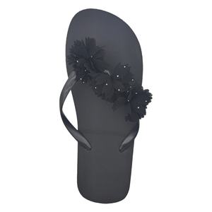 Wholesale <b>Women</b> Black <b>Flip</b> <b>Flops</b> 3D Flower Decorated Beach <b>Sandals</b> Elegant Summer Slippers Custom Logo Factory Direct Supply - Product Image 1