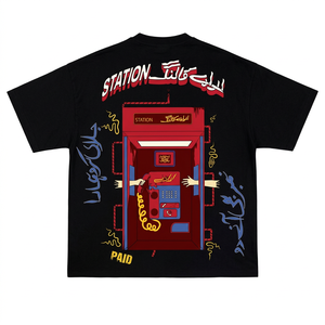 เสื้อยืดกราฟิกสีดำแขนสั้นผ้าฝ้าย 100% ผ้าเจอร์ซีย์พิมพ์ลายดิจิตอลลายโทรศัพท์สาธารณะสไตล์เรโทรเสื้อผ้าสตรีทแวร์ผู้ชาย - Product Image 1