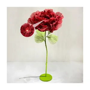 Giant Electric Red Flower Open and Close Organza Flower With Lights for Wedding Background Stage Window Decoration