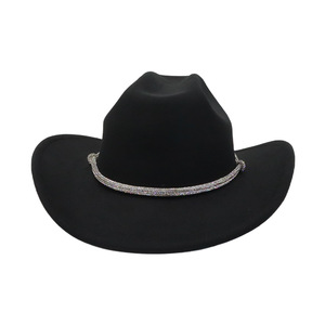 Custom Vintage Black Felt Cowboy <strong>Hat</strong> with Rhinestone Band &amp; Bolo Tie-Outdoor Travel Unisex - Product Image 2