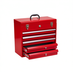 Boîte à outils en acier thermolaqué rouge, 4 tiroirs, fermeture à cylindre, doublure, pour garage, extérieur, travaux de réparation - Product Image 1