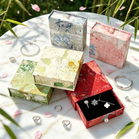 Boîte à tiroir rectangulaire à boutons perlés, vente en gros d'usine, boîte à bijoux et accessoires, boîte à bagues en papier gaufré spécial