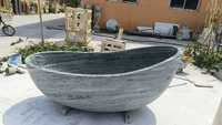 Baignoire autoportante en pierre naturelle de forme bateau, design moderne, ovale, couleur blanche, baignoire en marbre sculptée à la main, nouvelle conception