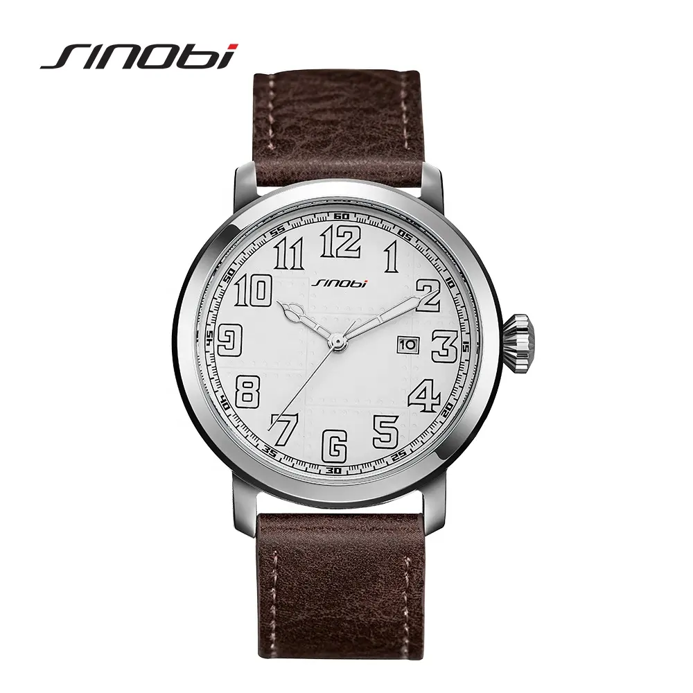 SINOBI S9813G orologio da uomo classico Logo personalizzato Design Vintage numero arabo data Design caldo cinturino in pelle orologio al quarzo uomo OEM