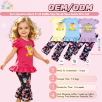 Ensemble de vêtements pour filles, printemps, imprimé cartoon, haut à manches bouffantes, pantalon évasé à fleurs, ensemble de 2 pièces pour petites filles