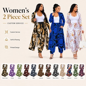 Conjunto <span class=keywords><strong>de</strong></span> 2 Piezas para Mujer, Cárdigan y Pantalones con Estampado Tribal Polinesio, Cárdigan Largo y Leggings, Conjunto Coordinado para Moda al Aire Libre - Product Image 1