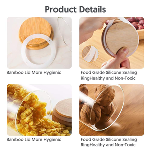 Cylinder Sealed Air Tight Kitchen <b>Glass</b> Spice Jar <b>Container</b> With Bamboo Lid for Storage - Product Image 3