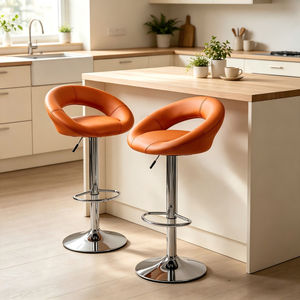 Sgabello da Bar Moderno Regolabile in Altezza, Girevole, Arancione, con Poggiapiedi Cromato per Caffè, Ristoranti, Cucine e Arredamento Bar - Product Image 5