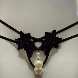 Mutandine Aperte Sexy da Donna in Pizzo Erotico con Perle <span class=keywords><strong>Biancheria</strong></span> <span class=keywords><strong>Intima</strong></span> Ricamata Traforata Lingerie Taglie Forti - Product Image 4