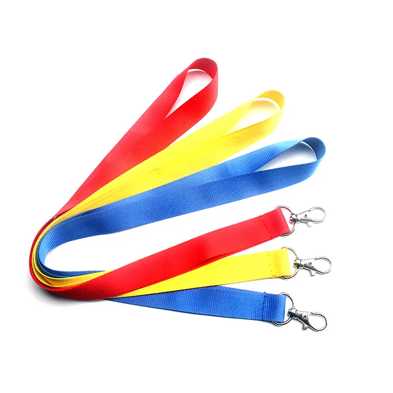 Lanière en polyester vierge côtelée de couleur unie de haute qualité pour les lanières de cou de porte-badge d'identification pour porte-clés