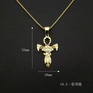 Men's Stainless Steel Cross Pendant <b>Necklace</b> Egyptian Horus Eye Design Asymmetry Fashion Jewelry Gift - Product Image 4