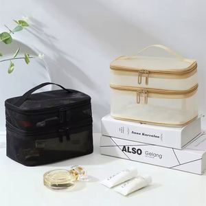 Double Layer Mesh <b>Makeup</b> Bag, Wash Bag, Women's Portable New Large Capacity <b>Storage</b> Bag, Cosmetics <b>Storage</b> Bag - Product Image 5