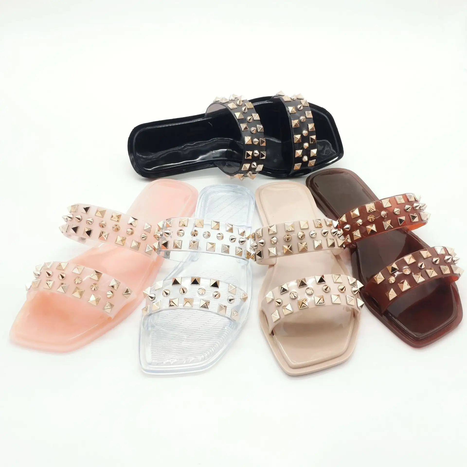 Zapatillas de gelatina planas con diamantes de imitación para mujer, zapatos de cristal, sandalias de gelatina para exteriores, 2023