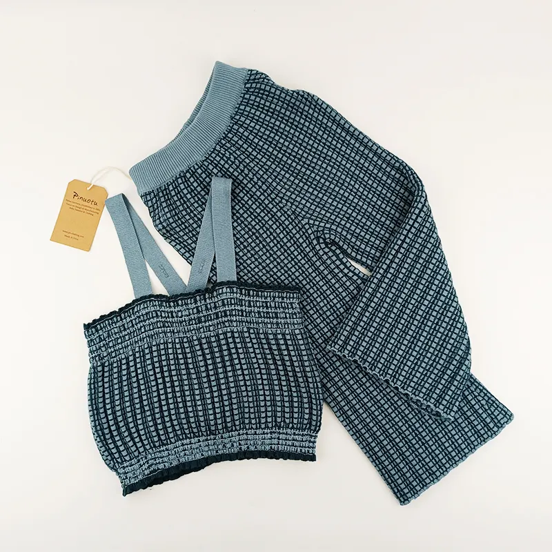 Conjunto de colete de malha infantil Pinuotu, conjunto de duas peças de roupas infantis de verão para meninas, com botões nas costas cruzadas